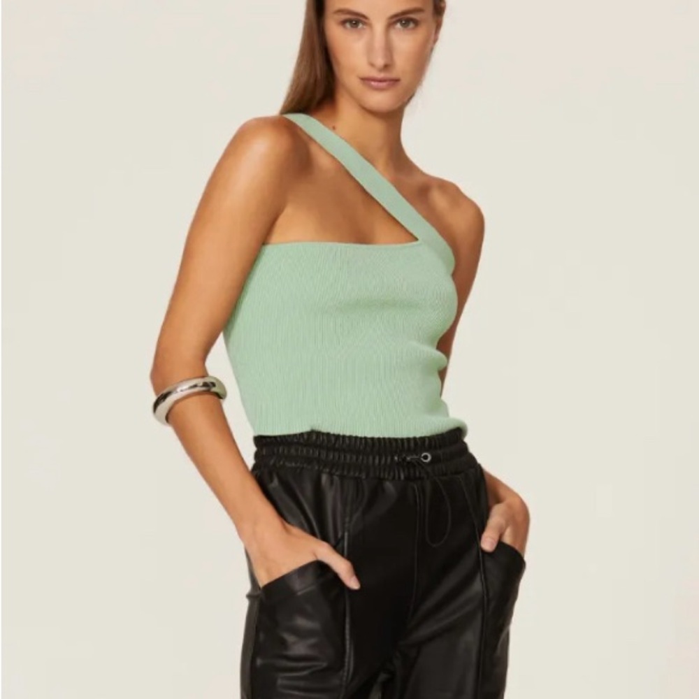 GAUGE81 Green Knit Selas Halter Side Strap Cropped Ribbed Sleeveless Tank Top